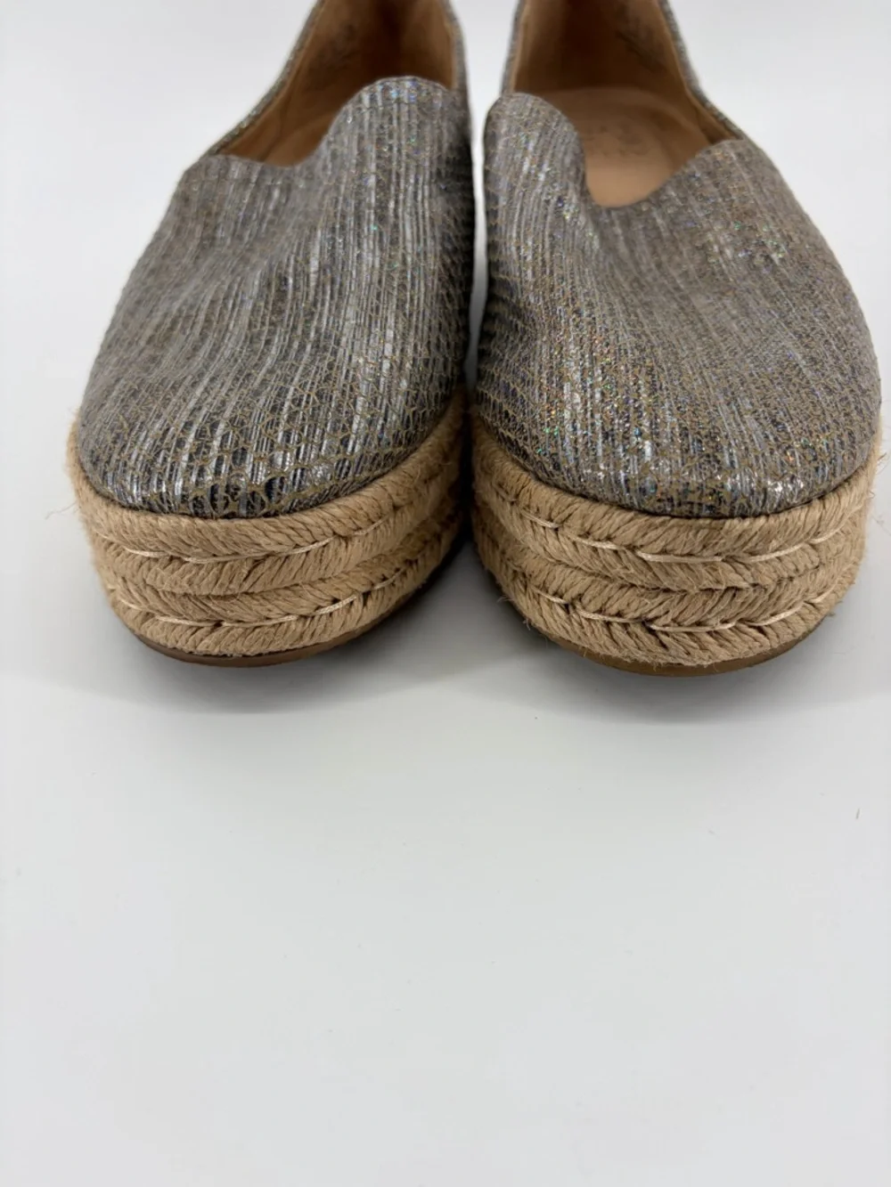 Naturalizer Thea 3 Platform Espadrilles Shoes Metallic Iredescent Silver Sz  8.5